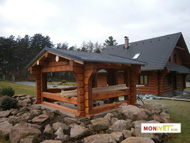 Garden arbor with stone rock garden